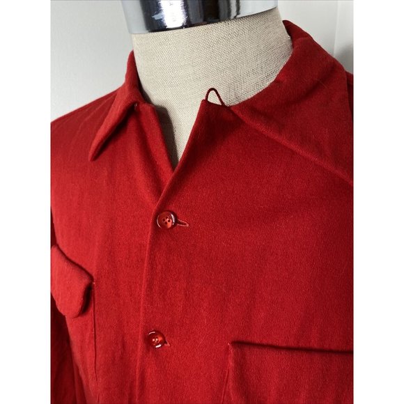 Pendleton Mens Board Shirt Size L Red Virgin Wool Loop Collar Button Down - Picture 4 of 16